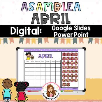 Preview of Calendar morning meeting Digital Spanish. April Calendario Digital PowerPoint