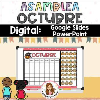 Preview of Calendar morning meeting Digital Spanish. October. Google Slides | PowerPoint