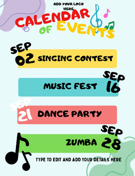 Preview of Calendar of Events & School Events Fully Customize your Flyer (4) Ready to Edit!
