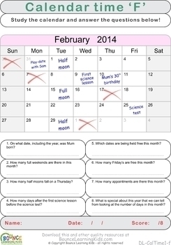 Calendar time - learn to use a calendar (6 worksheets for Visual ...