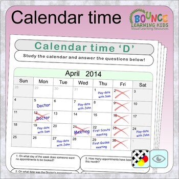 Preview of Calendar time - learn to use a calendar (6 worksheets for Visual perception)