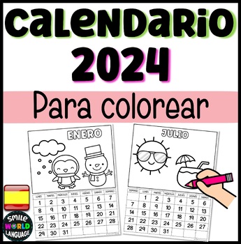 Preview of Calendario 2024 para colorear dibujos en español meses del año regalo padres