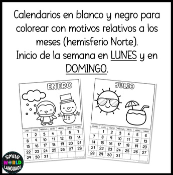 Calendario 2024 para colorear dibujos en español meses del año regalo padres