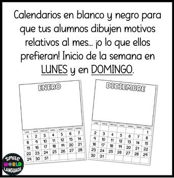 Calendario 2024 para dibujar en español meses del año regalo familias