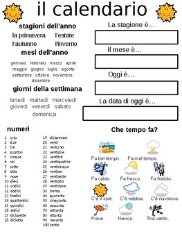 Preview of Calendario Reference Sheet for Folder / Binder Italian