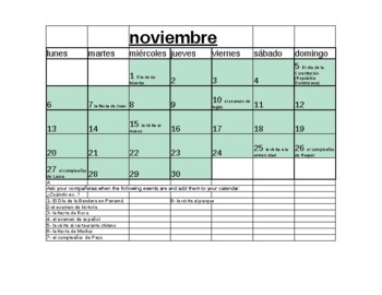 Preview of Calendario - Spanish Calendar Information Gap Lesson