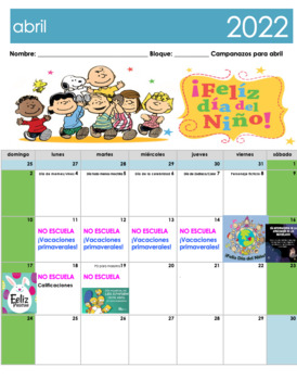 Preview of Calendario de abril en español 2022 | April 2022 Calendar for Spanish Class