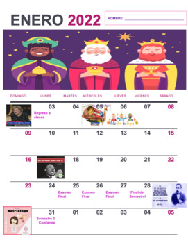 Preview of Calendario de enero en español 2022 | January 2022 Calendar 4 Spanish class