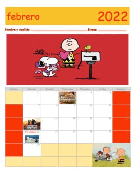 Preview of Calendario de febrero en español 2022 | February 2022 Calendar for Spanish Class