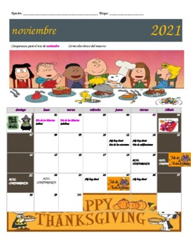 Preview of Calendario de noviembre en español 2021 | November calendar 2021 Spanish class