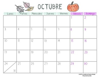 Calendario en español 2022-2023 by La tiendita de Maestra Natalia