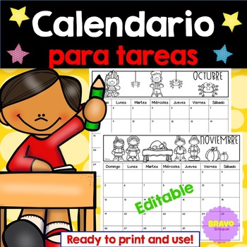 Preview of Calendario para Tareas (Editable)
