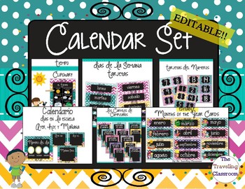 Preview of Calendario para su pared! - Editable Chalkboard Spanish Calendar & Birthday Set