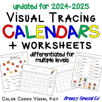 Preview of Visual Color Coded Calendars and Calendar Worksheets for Special Education