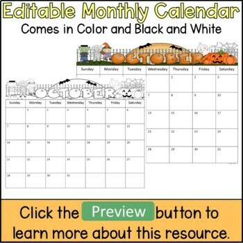 monthly calendar editable template 2019 2022 by the traveling educator