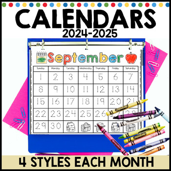 Preview of Printable Monthly Calendars 2024 2025 for the School Year 4 Calendar Options