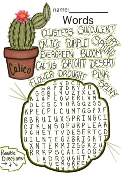 Preview of Calico Cactus Word Search Level 1