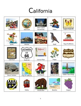 Preview of California Bingo:  State Symbols and Popular Sites