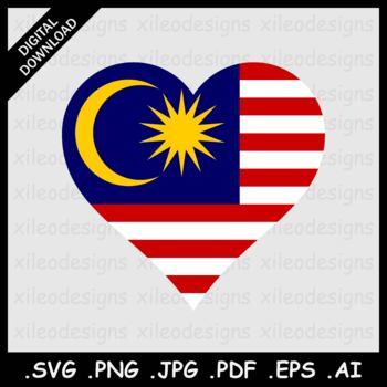 Preview of Malaysia Heart Flag Malaysian Love Clipart Cricut Vector SVG PNG JPG PDF EPS AI
