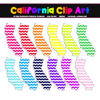 Preview of California Clip Art Graphic Set - 12 Rainbow Chevron {Personal + Commercial Use}