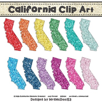 Preview of California Clip Art Graphic Set - Rainbow Glitter {Personal + Commercial Use}
