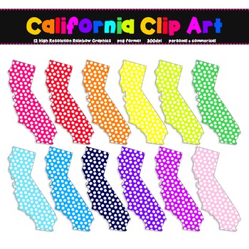 Preview of California Clip Art Graphic Set - Rainbow Polka Dots {Personal + Commercial Use}