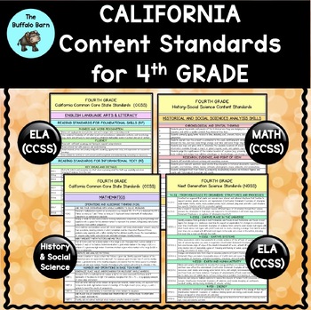 Preview of California Content Standards for Fourth Grade (CCSS ELA & MATH, NGSS, + more!)