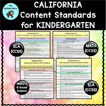 Preview of California Content Standards for Kindergarten (CCSS ELA & MATH, NGSS, + more!)