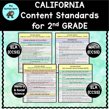 Preview of California Content Standards for Second Grade (CCSS ELA & MATH, NGSS, + more!)