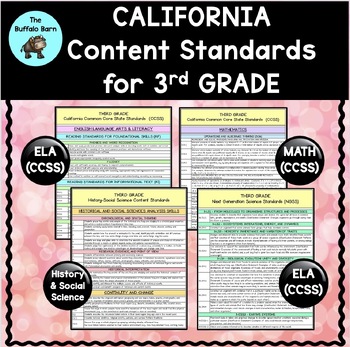 Preview of California Content Standards for Third Grade (CCSS ELA & MATH, NGSS, + more!)