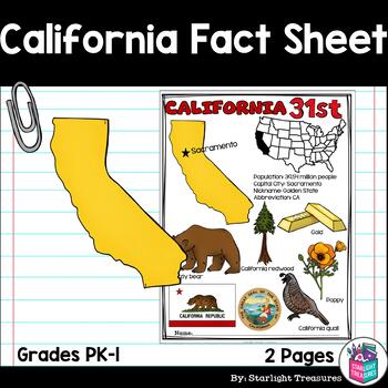 Preview of California Fact Sheet for Early Readers - A State Study