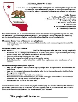 Preview of California Gold Rush Project Handout and Rubric