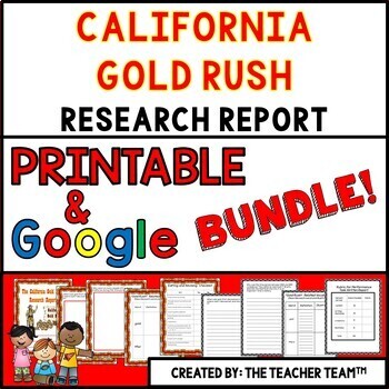 Preview of California Gold Rush Report Printable and Google Slides Bundle