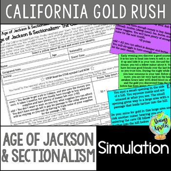 Preview of California Gold Rush Simulation Activity, Age of Jackson & Sectionalism Activity