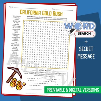 Preview of California Gold Rush Word Search Puzzle Activity Vocabulary Worksheet