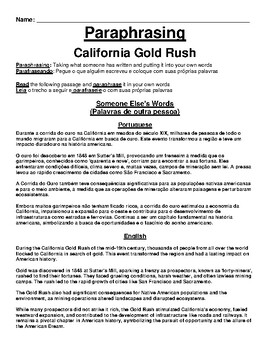 Preview of California Gold Rush Worksheet (English & Portuguese)