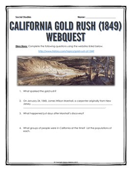 Preview of California Gold Rush of 1849 - Webquest with Key