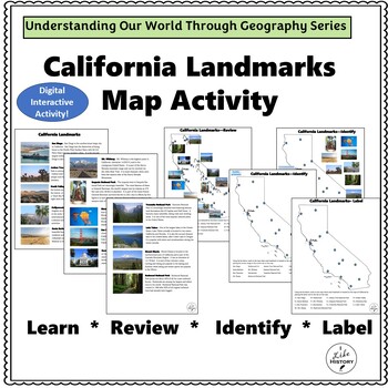 Preview of California Landmarks Map Activity with Easel Activity and Easel Assessment