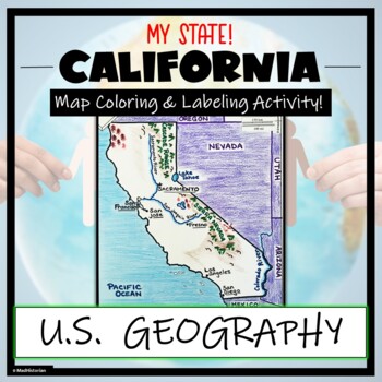 Preview of California Map Skills and Geography- Label and Color Activity!