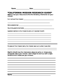 Preview of California Mission Research Project {EDITABLE}