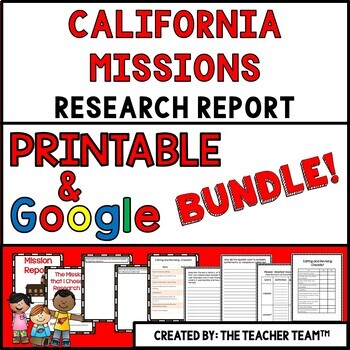 Preview of California Mission Research Report Printable and Google Slides Bundle