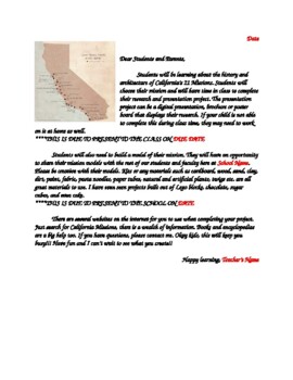 Preview of California Missions Project Note Home With Instructions Editable