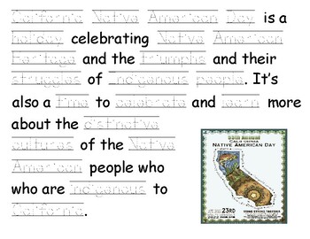 Preview of California Native American Day tracing words. 1 page, 21 tracing words.