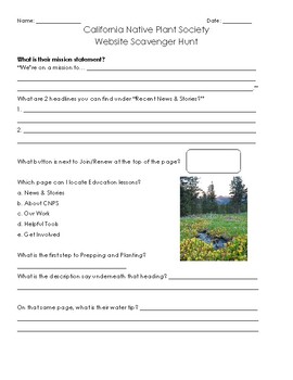 Preview of California Native Plant Society Website Scavenger Hunt
