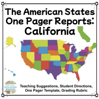 Preview of California One Pager State Report | USA Research Project | Geography Activity
