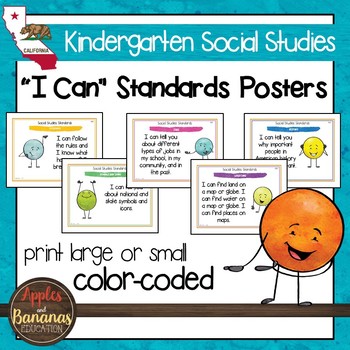 Preview of California Social Studies - "I Can" Kindergarten Standards Posters