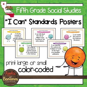 Preview of California Social Studies Standards - Fifth Grade "I Can" Posters