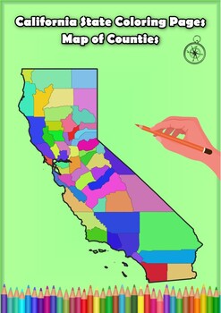 Preview of California State Coloring Pages Map of Counties Highlighting Rivers Lakes Cities