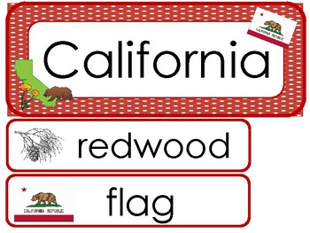 Preview of California State Word Wall Bulletin Board Set. State Symbols Curriculum.