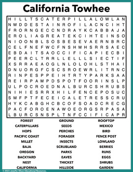 California Towhee Word Search by Jennifer Olson Educational Resources